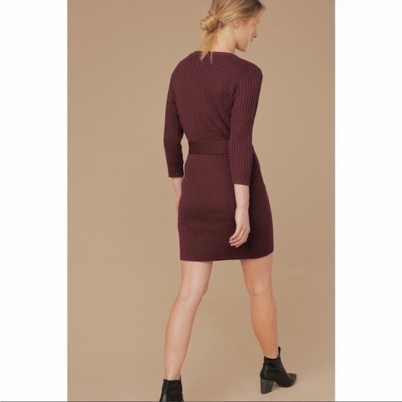 AMOUR VERT Mila Wool Ribbed Sweater Dress in Plum S - Picture 2 of 12